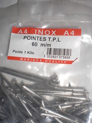 Pointes ou Clous INOX A4 - Tête plate - 70 mm long